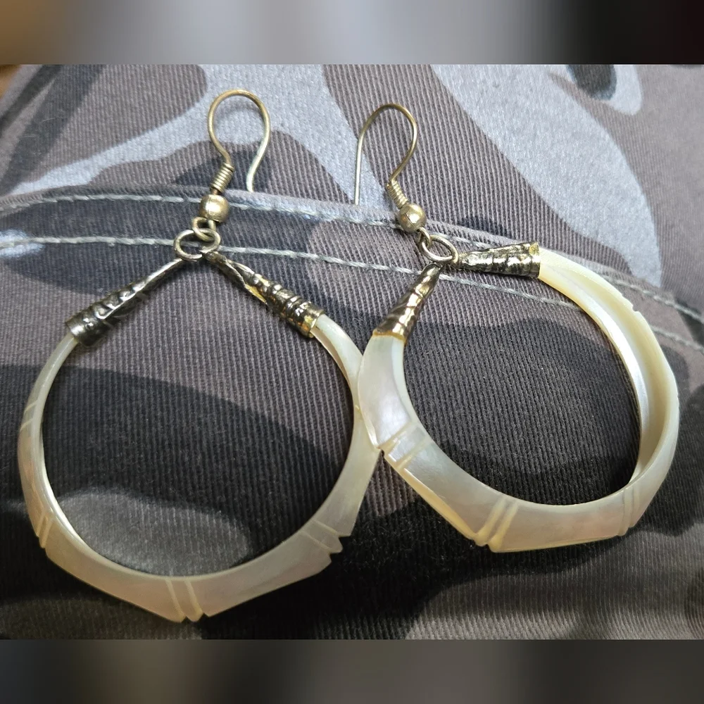 Abalone fresh shell & sterling Hoop Earrings - Picture 6 of 6